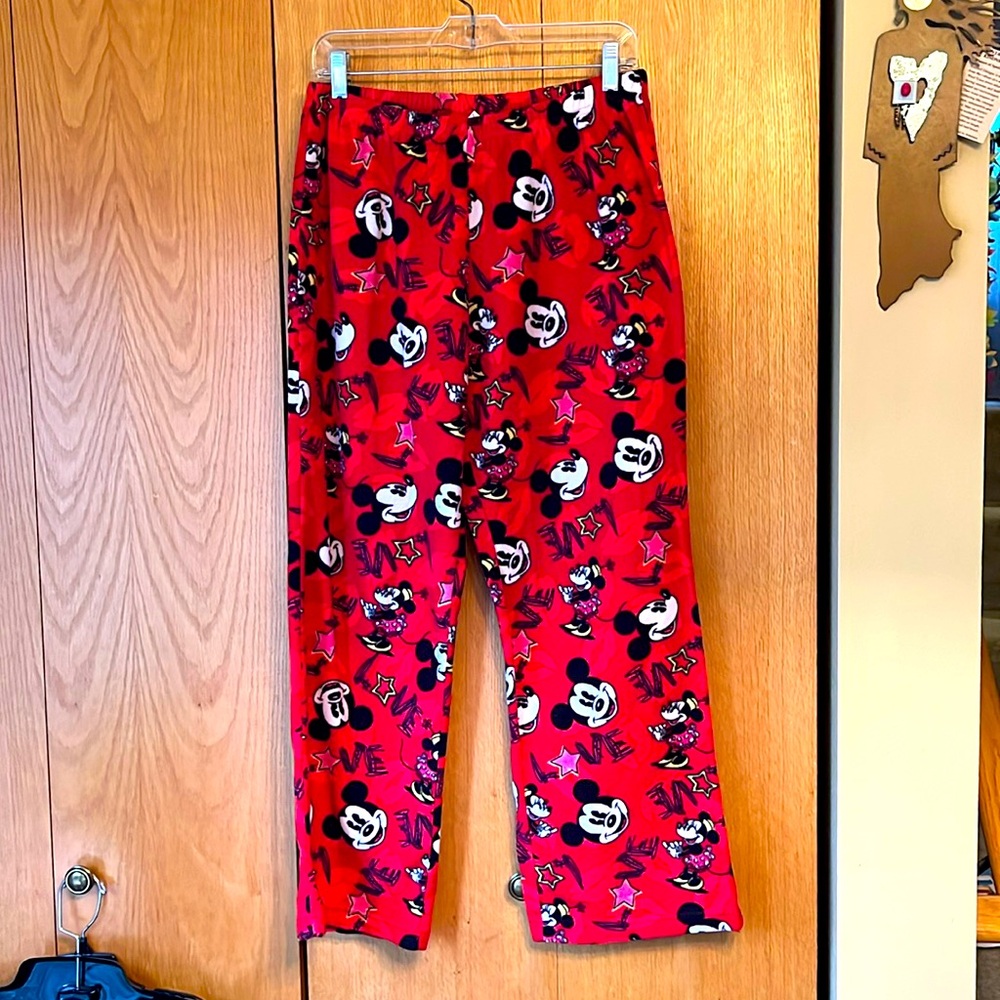 Disney Mickey & Minnie Mouse L Pajama Fleece Pants pajama bottoms red LOVE print